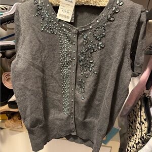 Marshalls Gray Embellished Short Sleeve Top